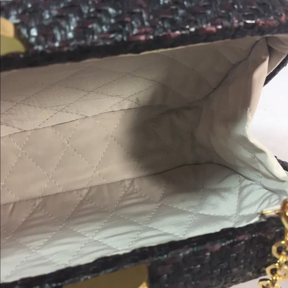 New Handmade Minaudière Clutch Black Woven Natural Fibre Tassel Gold Chain - Picture 12 of 12